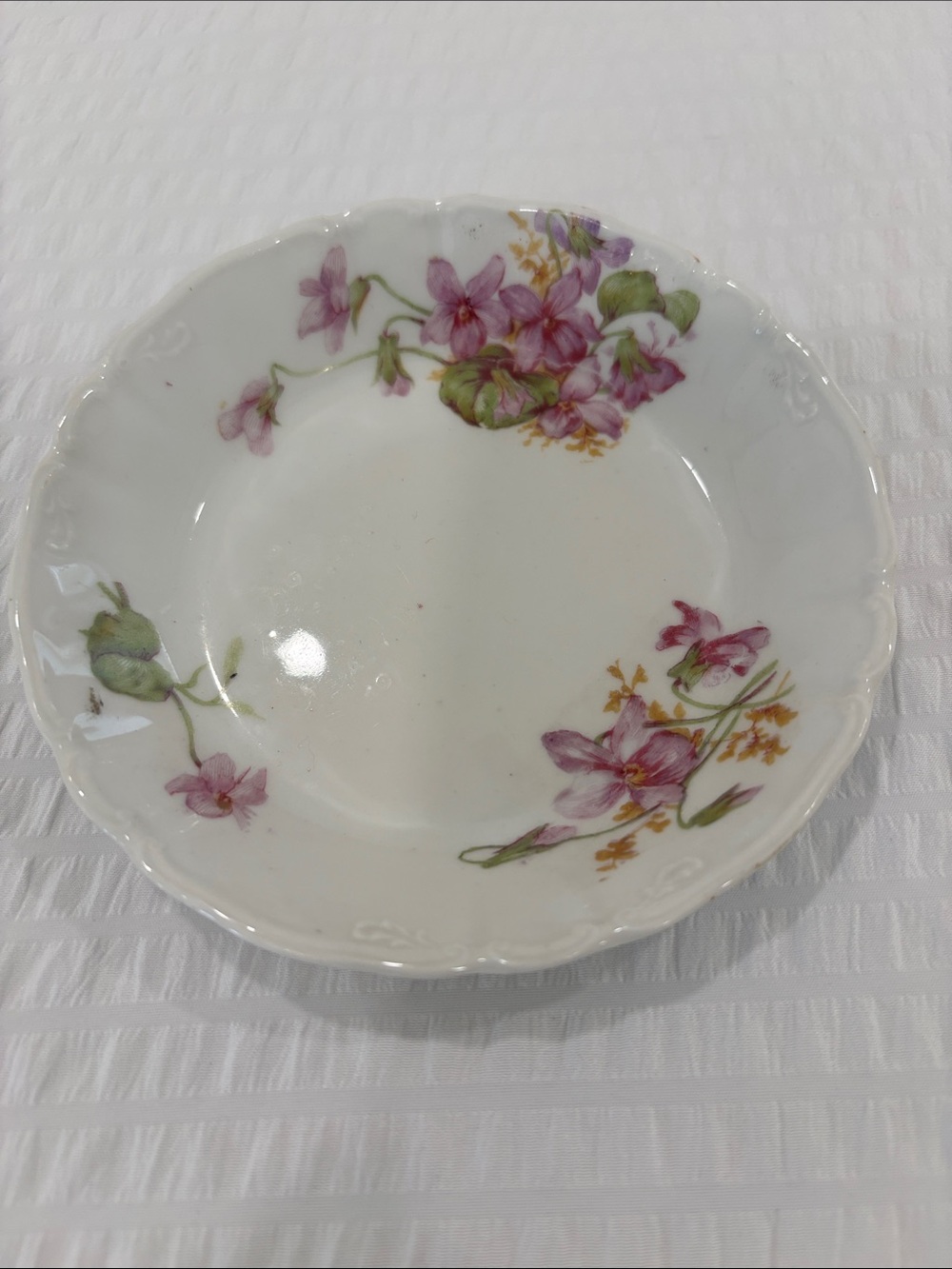 Limoges Delicate Floral Porcelain Trinket Dish - White with Pink Flowers